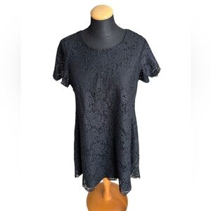 Madewell Dress Black Lace Mini Short Sleeve Crewneck Size 10